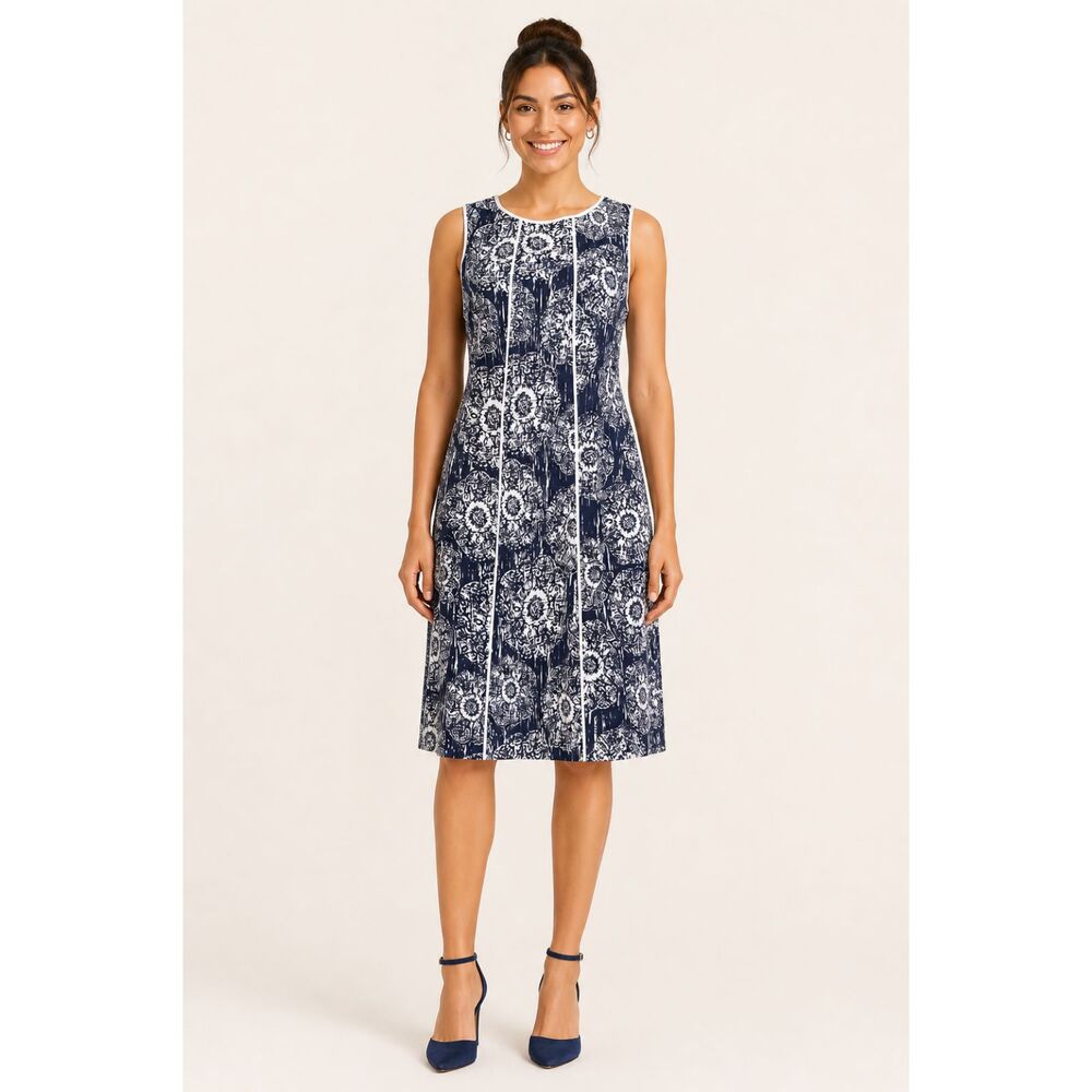 NINE WEST Dark Regal Purple Plum Medallion Abstract Floral Sheath Dress - Sz 8